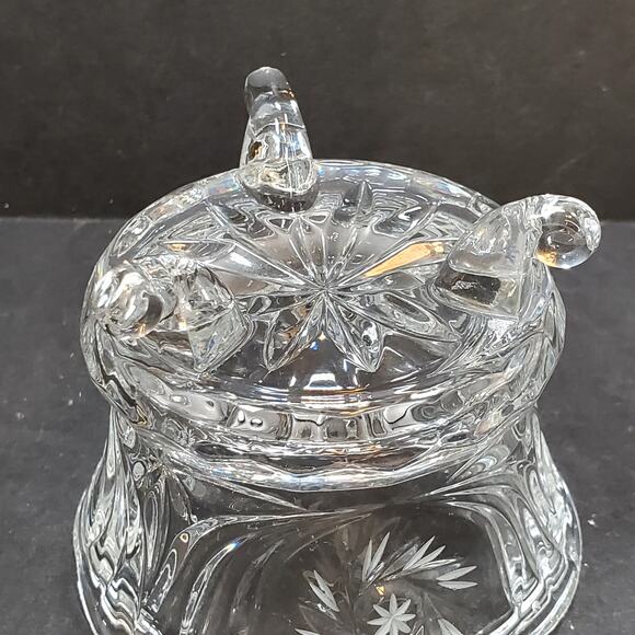 Vtg ABP Leaded Cut Crystal Lid Sugar Bowl Hobstars With Spire and Pinwheel Candy - Picture 5 of 9